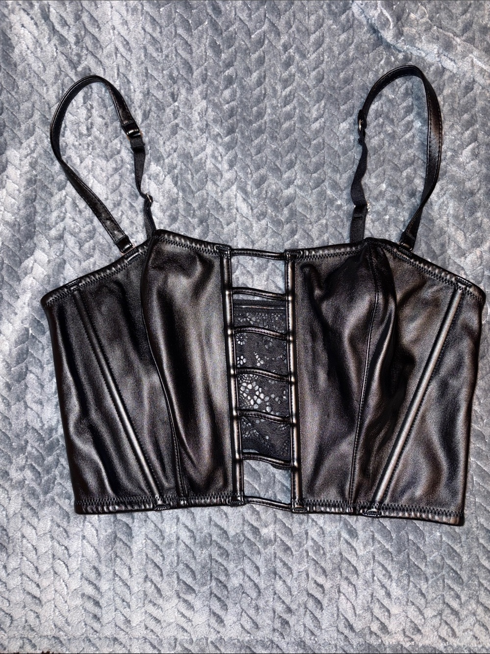 Victoria's Secret Black Faux Leather Lace-Front Bustier